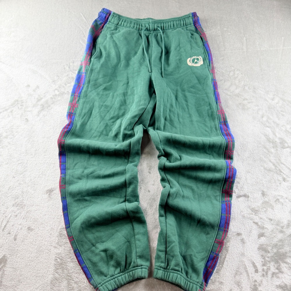 Jordan Men's Small Flight Fleece Sweatpants Green Plaid Side Stripe